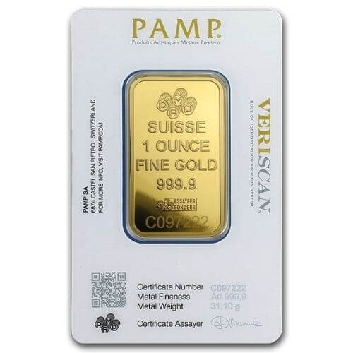 1 oz PAMP Suisse Gold Bar - Lady Fortuna
