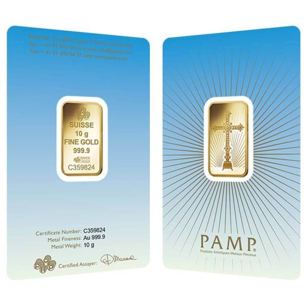 10 gram PAMP Suisse Gold Bar - Romanesque Cross (in Assay)