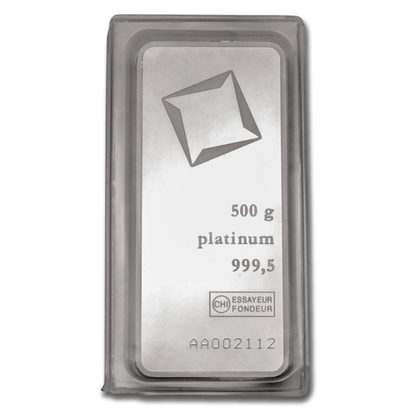 500 gram Platinum Bar - Valcambi Front