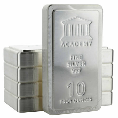 10 oz Academy Silver Bar Stackable front and stacked