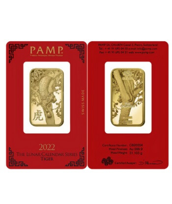 1 oz PAMP Suisse Lunar Tiger Gold Bar