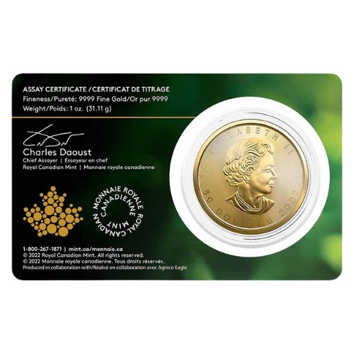 1 oz Gold Maple Leaf Single Sourced Mine 2022 RCM BU (Assay Card)