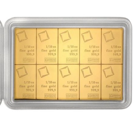 10 x 1/10 oz Valcambi Gold CombiBar (In Assay)