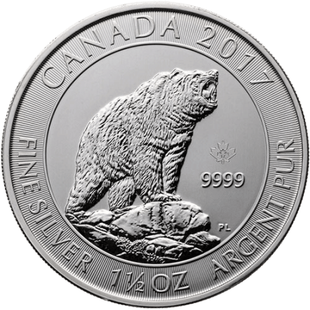 2017 Canada 1.5 oz Silver $8 Grizzly Bear Front