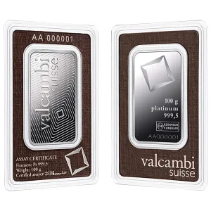 100 gram Platinum Bar - Valcambi (In Assay)