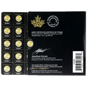 25 x 1 Gram Gold Maple Leafs Maplegram