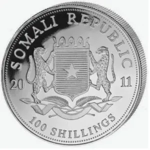 2011 1 oz Somalian Elephant Silver Coin(BU) 
