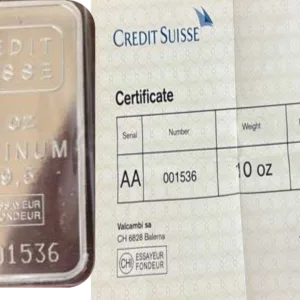 10 oz Credit Suisse Platinum Bar Secondary Market        With Assay