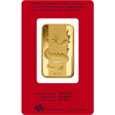 1 Oz Gold Bar - PAMP Suisse Dragon (In Assay) - Image 2