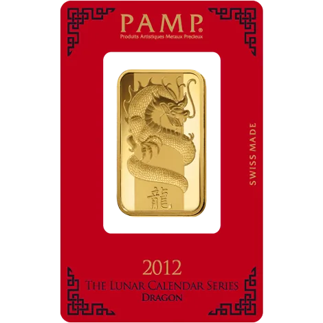 1 Oz Gold Bar - PAMP Suisse Dragon (In Assay)