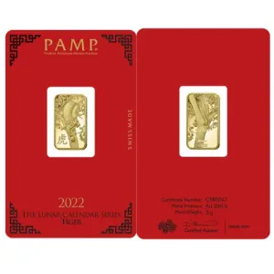 5 Gram PAMP Suisse Lunar Tiger Gold Bar (New, In Assay) 5 Gram PAMP Suisse Lunar Tiger Gold Bar (New, In Assay)
