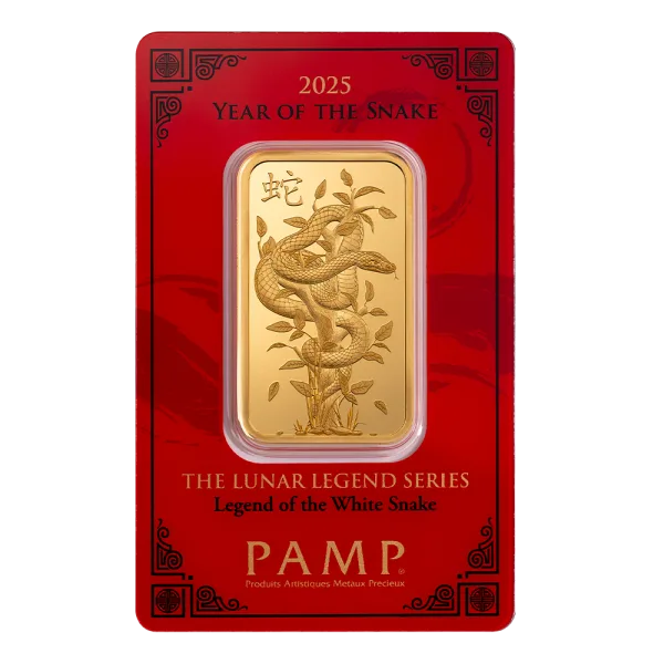 2025 1 oz Gold Bar PAMP – Legend of the White Snake Goddess