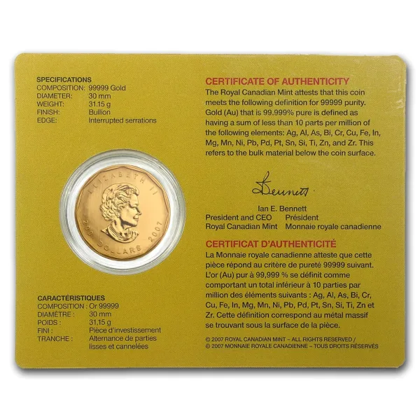 1 oz Canada Gold Maple Leaf  .99999 $200 - BU