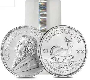 South African 1 oz Silver Krugerrand Coins Tube of 25 Random Years BU