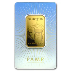 1 oz PAMP Suisse Gold Bar - Am Yisrael Chai (in Assay) .9999 Fine