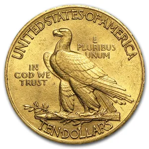 0.4838 oz United States $10 Indian Head Gold Eagle Random Year - .900 Fine Gold - US Mint AU (Almost Uncirculated) Reverse.
