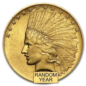 0.4838 oz United States $10 Indian Head Gold Eagle Random Year - .900 Fine Gold - US Mint AU (Almost Uncirculated) Front.