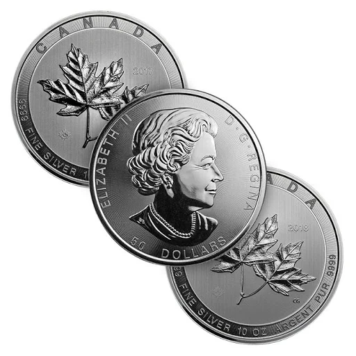 10 oz Canada Silver Coin Maple Leaf Random Year - .9999 Fine Silver - Royal Canadian Mint New.