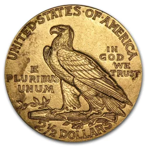 0.1209 oz United States Indian Gold Quarter Eagle Random Year - .900 Fine Gold - US Mint AU (Almost Uncirculated) Reverse.