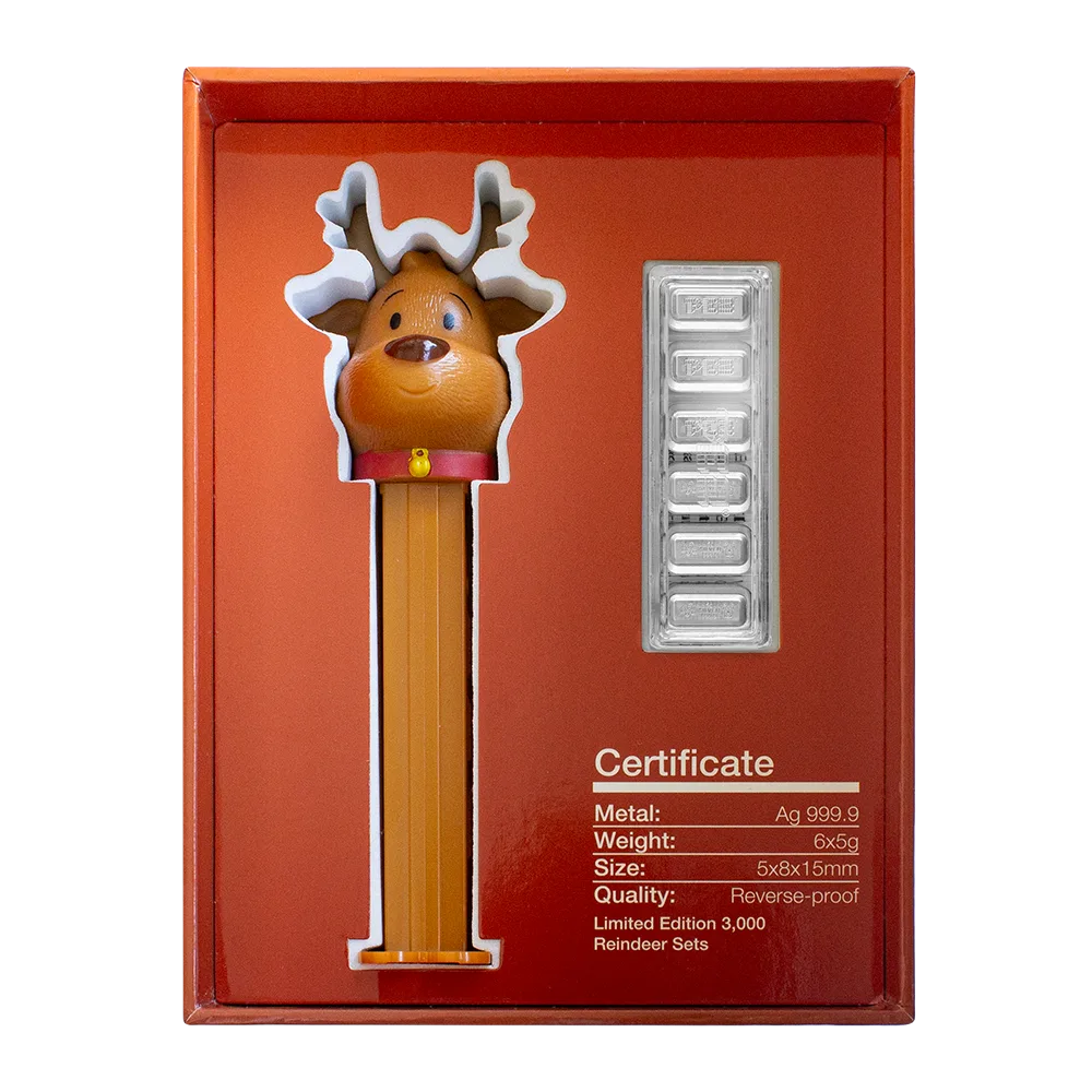 PAMP Suisse PEZĀ® Reindeer Silver 6 * 5 gram Wafers & Dispenser Gift Set