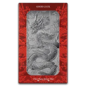 10 oz PAMP Suisse Silver Bar Good Luck Dragon In Assay