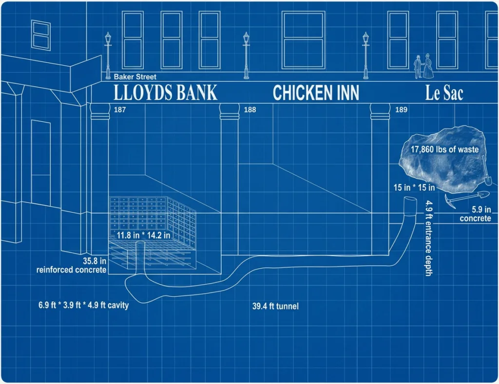 Diagram of the Baker Street robbery tunnel running 40 feet from Le Sac shop to the Lloyds Bank vault