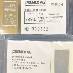 1/10th Oz Platinum Bar Premex Ag Rare Limited edition       W Assay