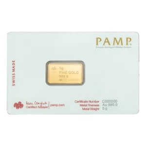 5 gram Gold Bar PAMP American Bald Eagle .9999 fine