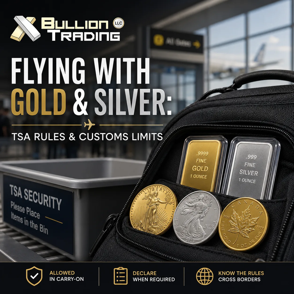 flying with gold and silver